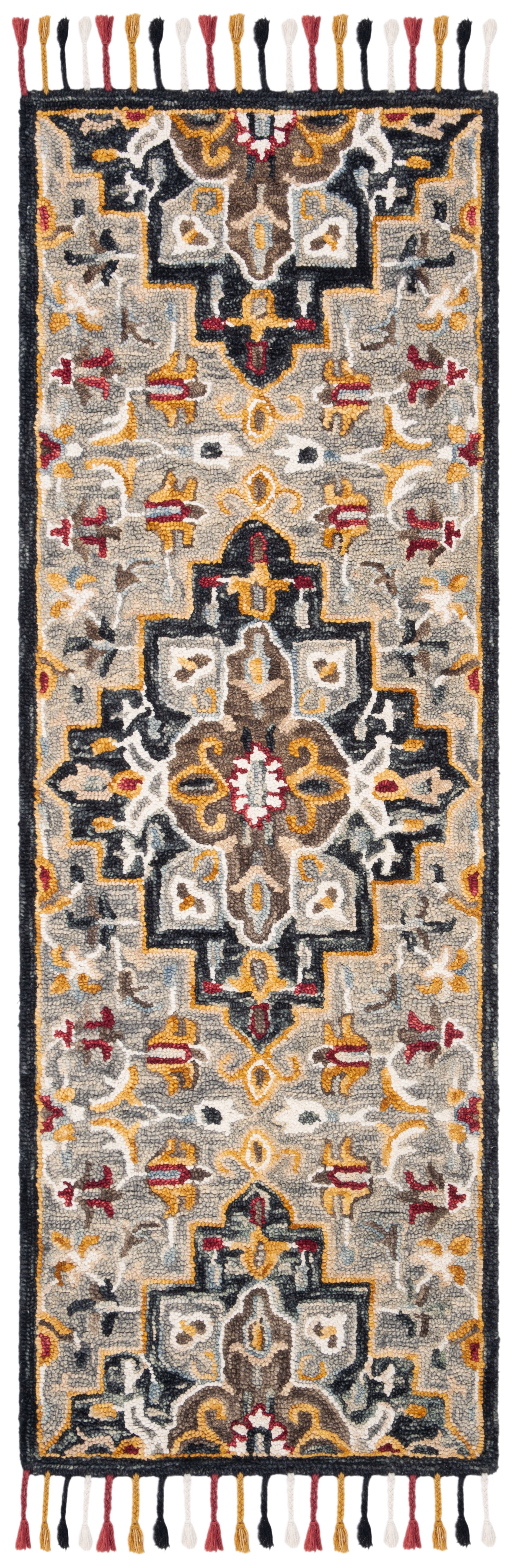 SAFAVIEH Aspen Eilish Geometric Floral Wool Runner Rug, Grey/Charcoal, 2'3" x 9'
