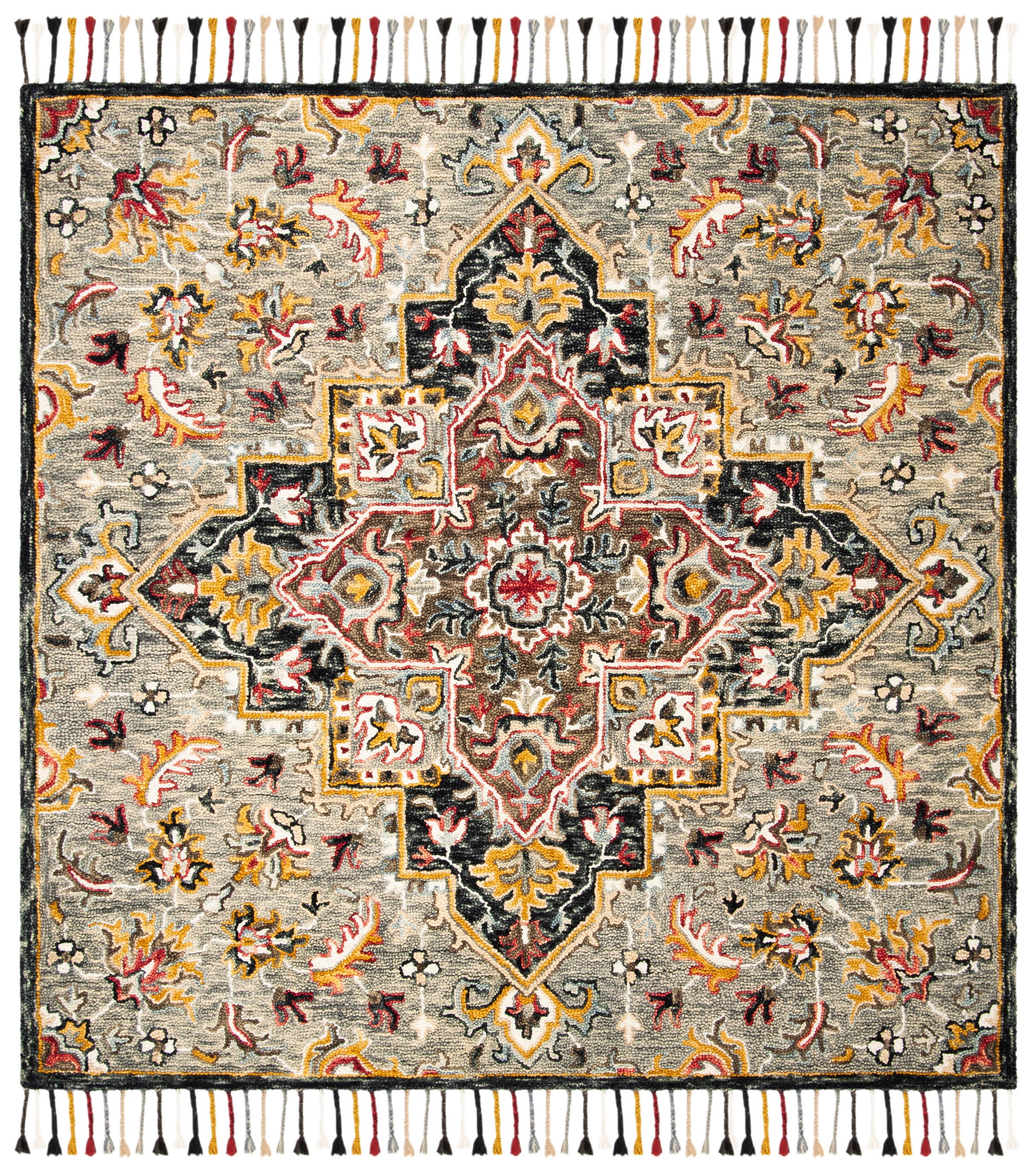 SAFAVIEH Aspen Eilish Oriental Wool Area Rug, Grey/Charcoal, 3' x 3' Square