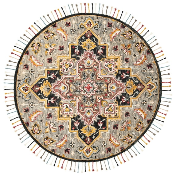 SAFAVIEH Aspen Eilish Oriental Wool Area Rug, Grey/Charcoal, 5' x 5' Round