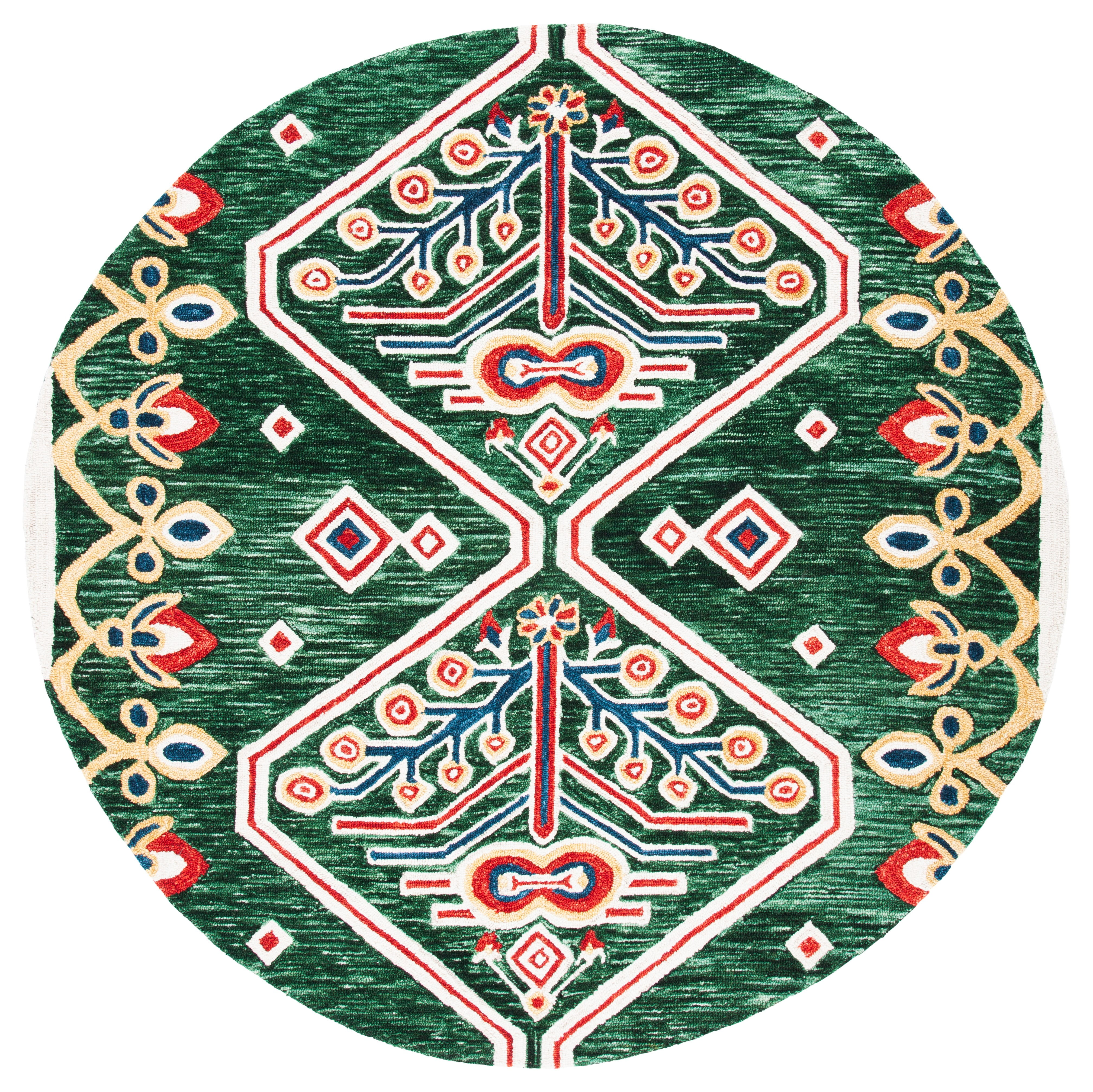 SAFAVIEH Aspen Eirann Southwestern Wool Area Rug, Green/Ivory, 7' x 7' Round
