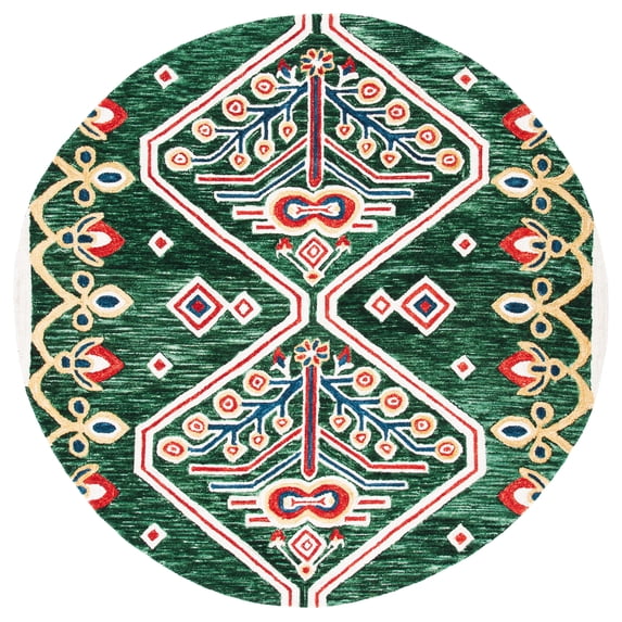SAFAVIEH Aspen Eirann Southwestern Wool Area Rug, Green/Ivory, 7' x 7' Round