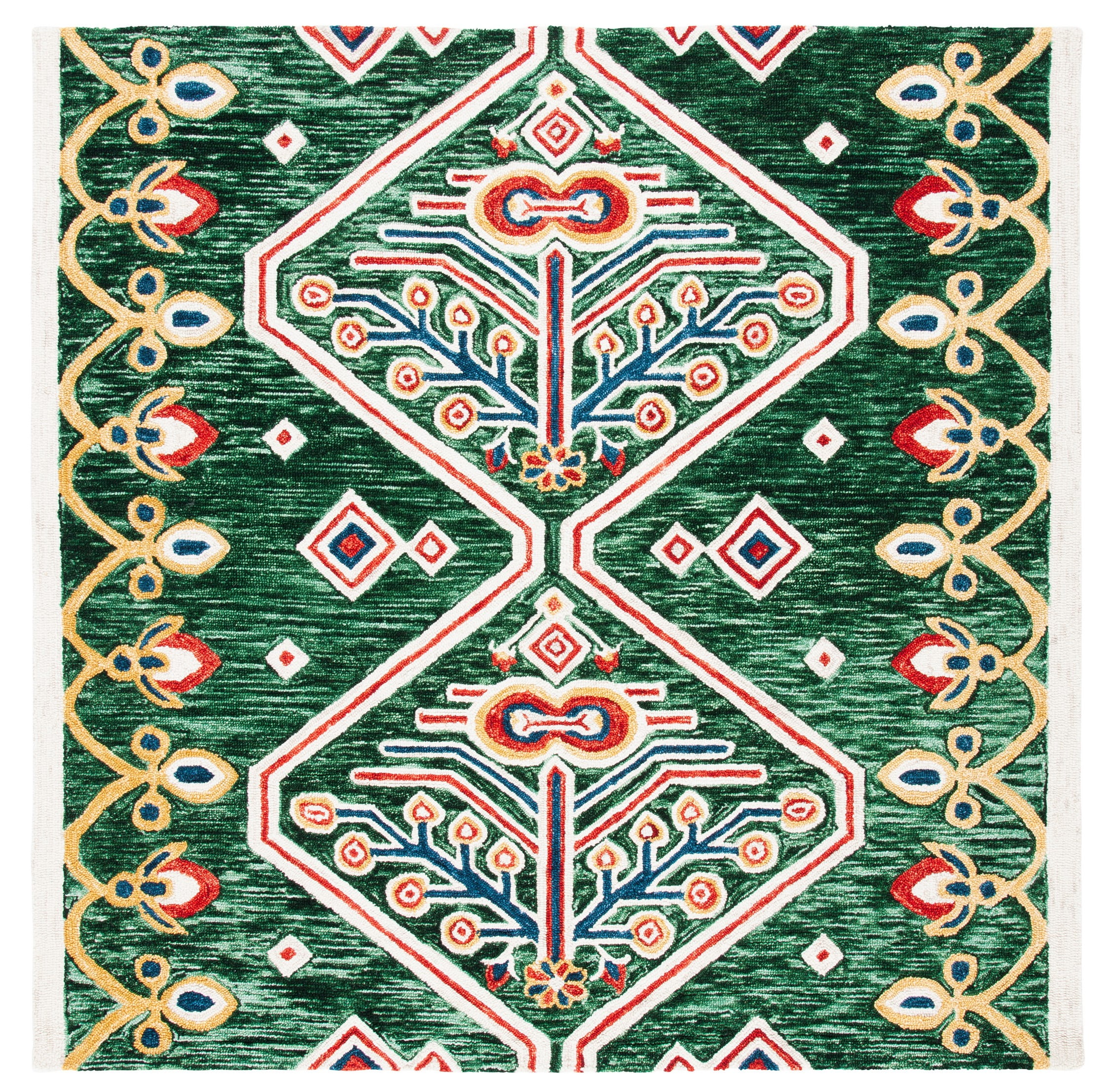 SAFAVIEH Aspen Eirann Southwestern Wool Area Rug, Green/Ivory, 7' x 7' Square