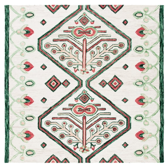 SAFAVIEH Aspen Eirann Southwestern Wool Area Rug, Ivory/Green, 7' x 7' Square