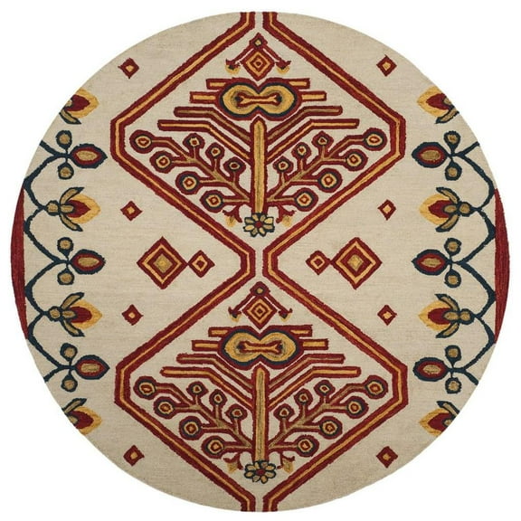 SAFAVIEH Aspen Eirann Southwestern Wool Area Rug, Ivory/Multi, 7' x 7' Round