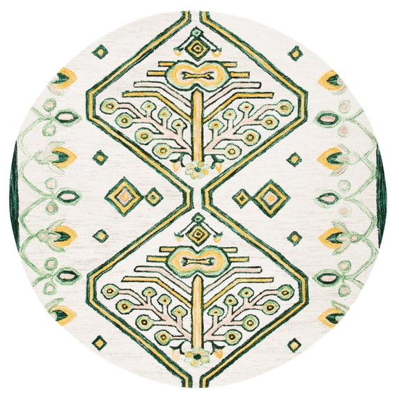 SAFAVIEH Aspen Eirann Southwestern Wool Area Rug, Ivory/Yellow, 7' x 7' Round