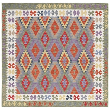 SAFAVIEH Aspen Elena Tribal Area Rug, Ivory/Grey, 7' x 7' Square