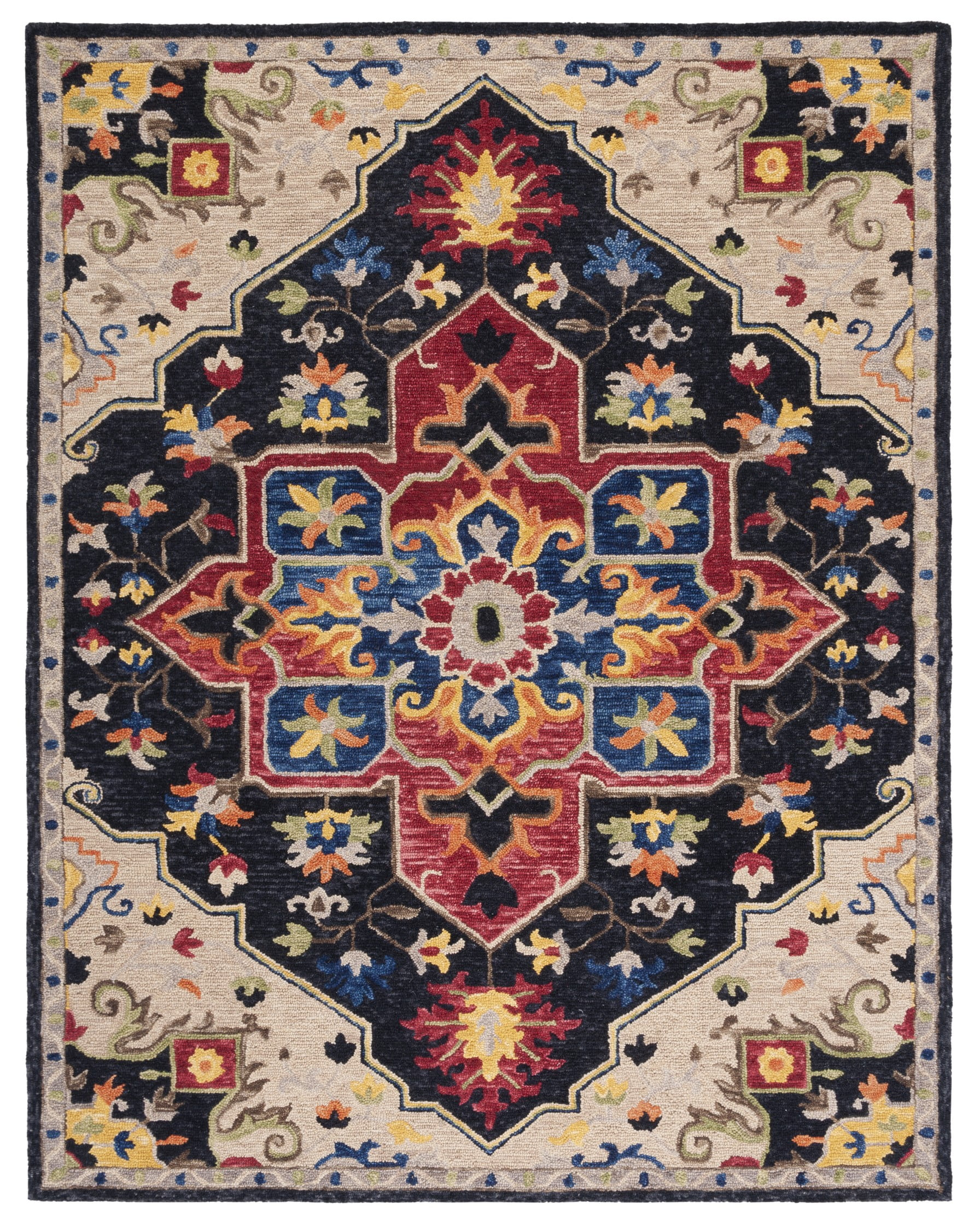 SAFAVIEH Aspen Ellie Floral Bordered Wool Area Rug, Charcoal/Cream, 11' x 15'