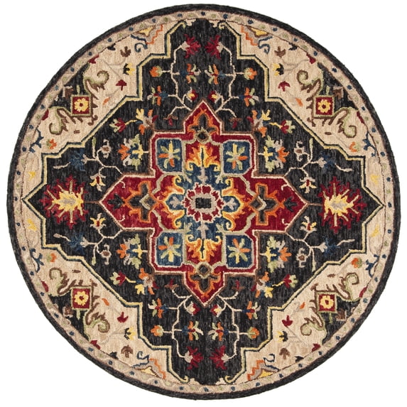 SAFAVIEH Aspen Ellie Floral Bordered Wool Area Rug, Charcoal/Cream, 5' x 5' Round