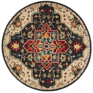 SAFAVIEH Aspen Ellie Floral Bordered Wool Area Rug, Charcoal/Cream, 9' x 9' Round