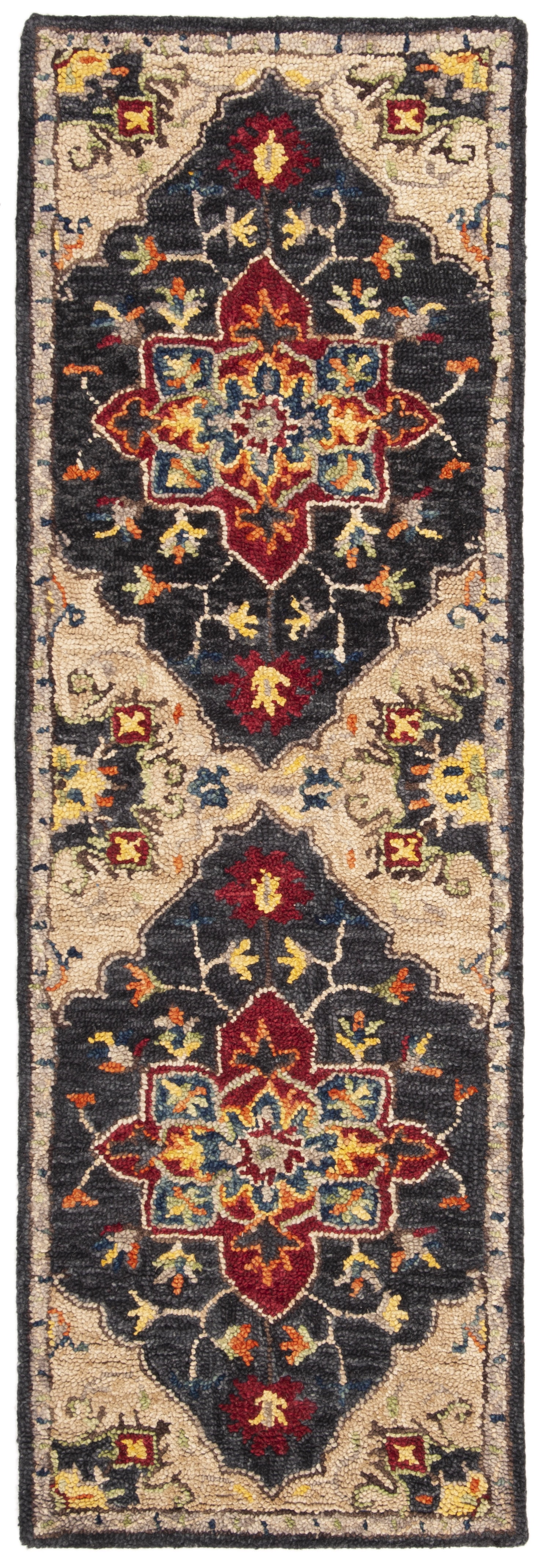 SAFAVIEH Aspen Ellie Floral Bordered Wool Runner Rug, Charcoal/Cream, 2'3" x 13'