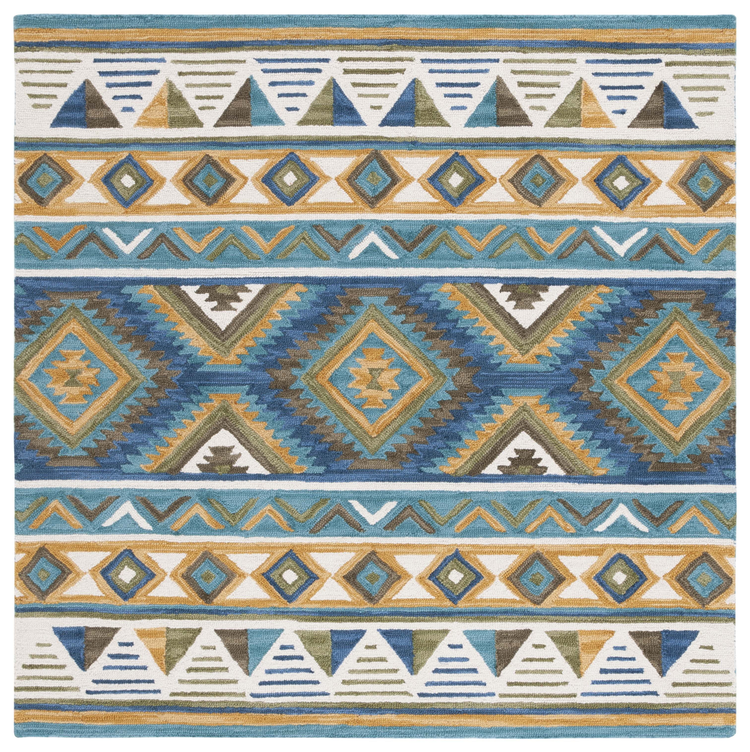 SAFAVIEH Aspen Ember Geometric Area Rug, Blue/Yellow, 6' x 6' Square