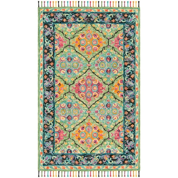 SAFAVIEH Aspen Emely Floral Wool Area Rug, Light Green/Black, 3' x 5'