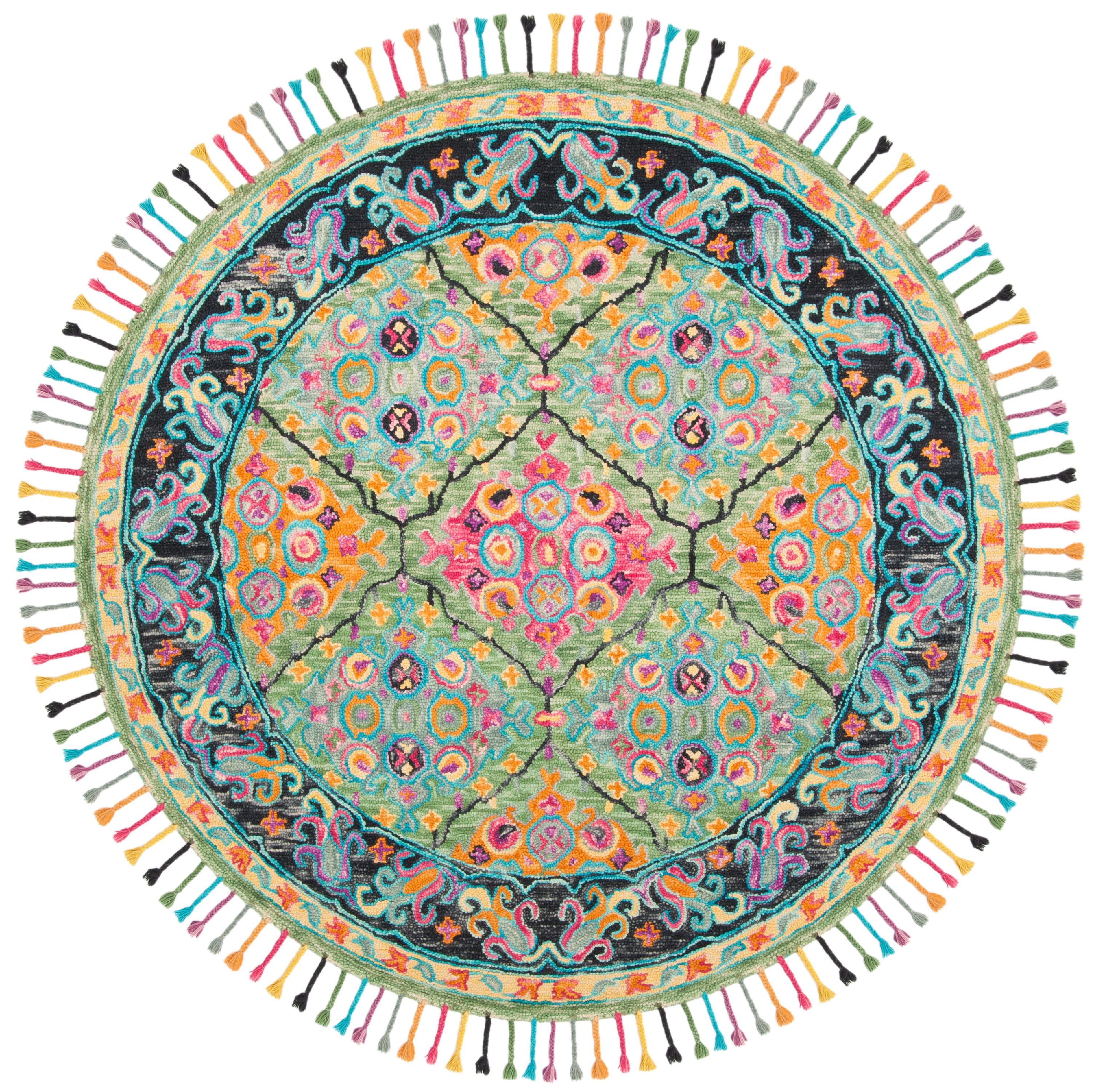 SAFAVIEH Aspen Emely Colorful Floral Wool Area Rug, Light Green/Black, 7' x 7' Round