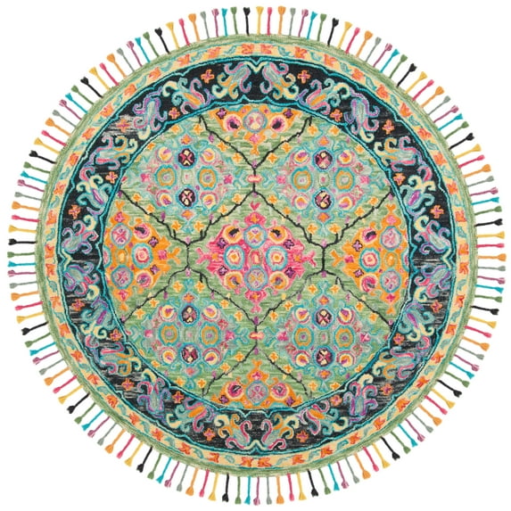 SAFAVIEH Aspen Emely Floral Wool Area Rug, Light Green/Black, 7' x 7' Round