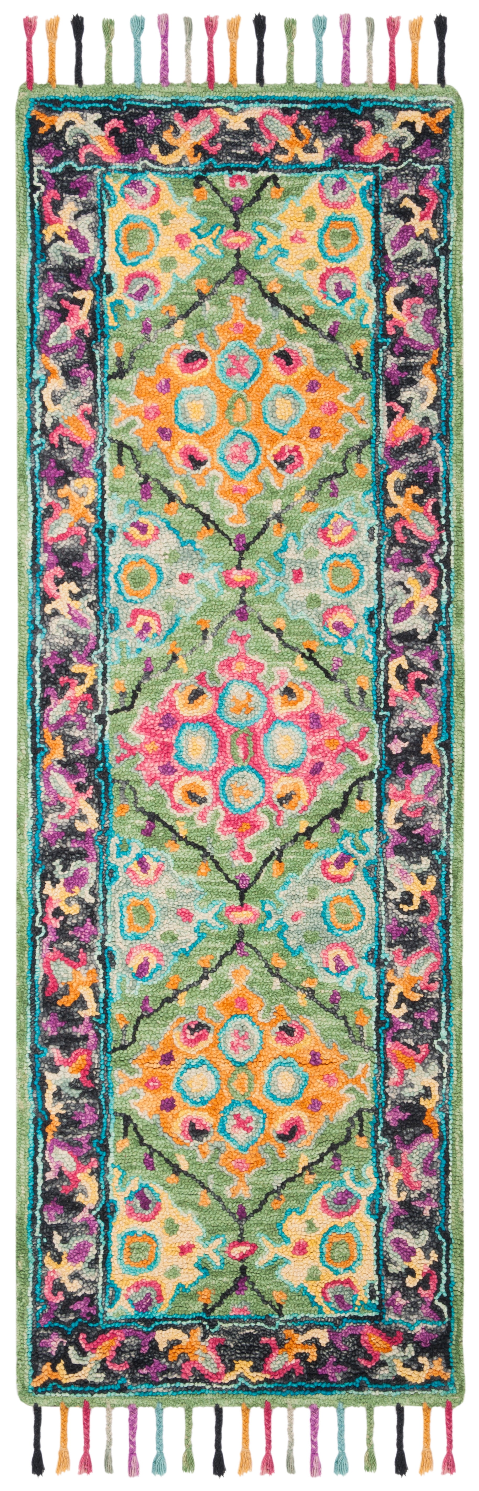 SAFAVIEH Aspen Emely Floral Wool Runner Rug, Light Green/Black, 2'3" x 7'