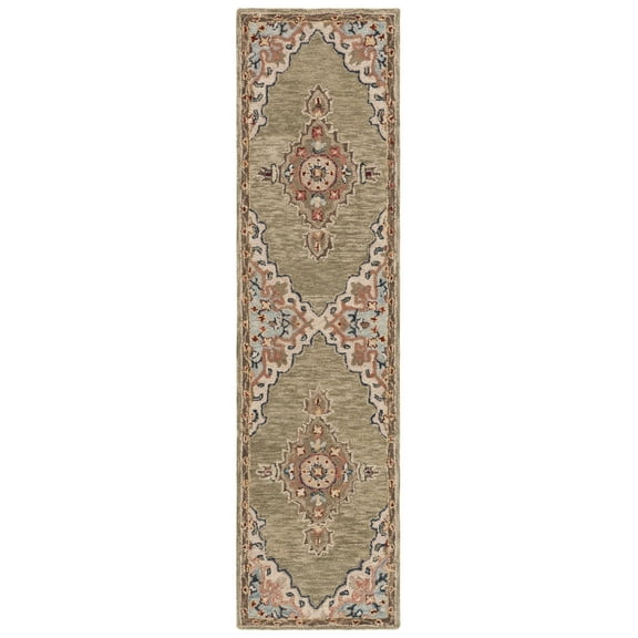 SAFAVIEH Aspen Emilija Oriental Wool Runner Rug, Sage/Brown, 2'3" x 13'