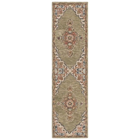 SAFAVIEH Aspen Emilija Oriental Wool Runner Rug, Sage/Brown, 2'3" x 8'