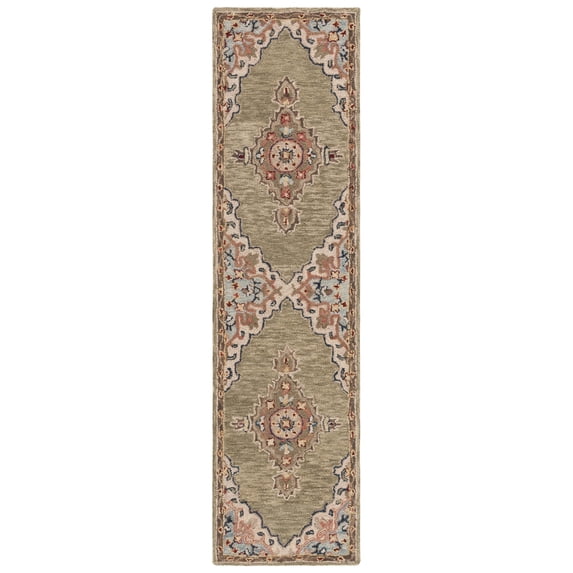 SAFAVIEH Aspen Emilija Oriental Wool Runner Rug, Sage/Brown, 2'3" x 9'