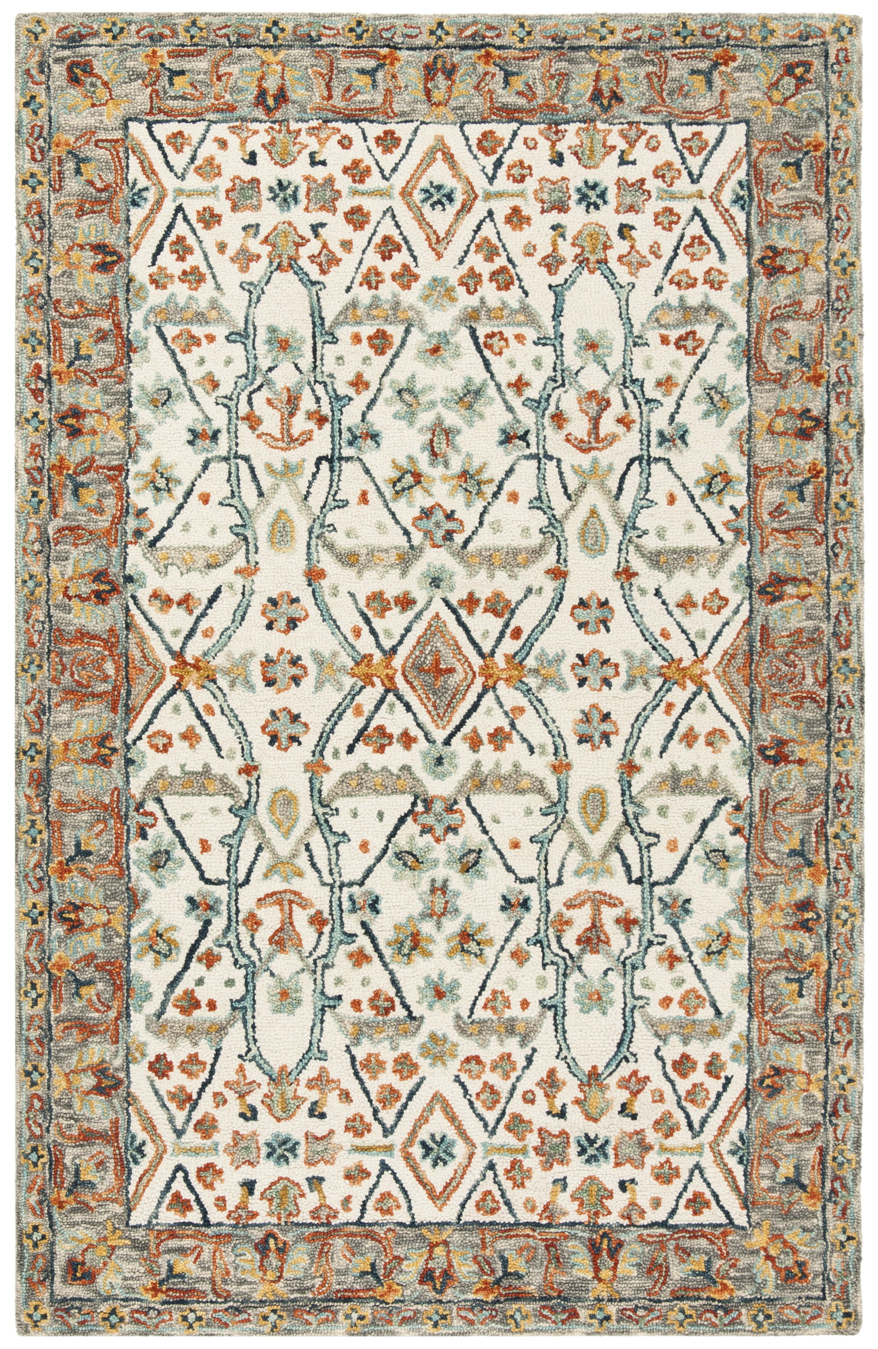 Handmade Blue and Ivory Wool Oriental Area Rug, 2'3" x 4'