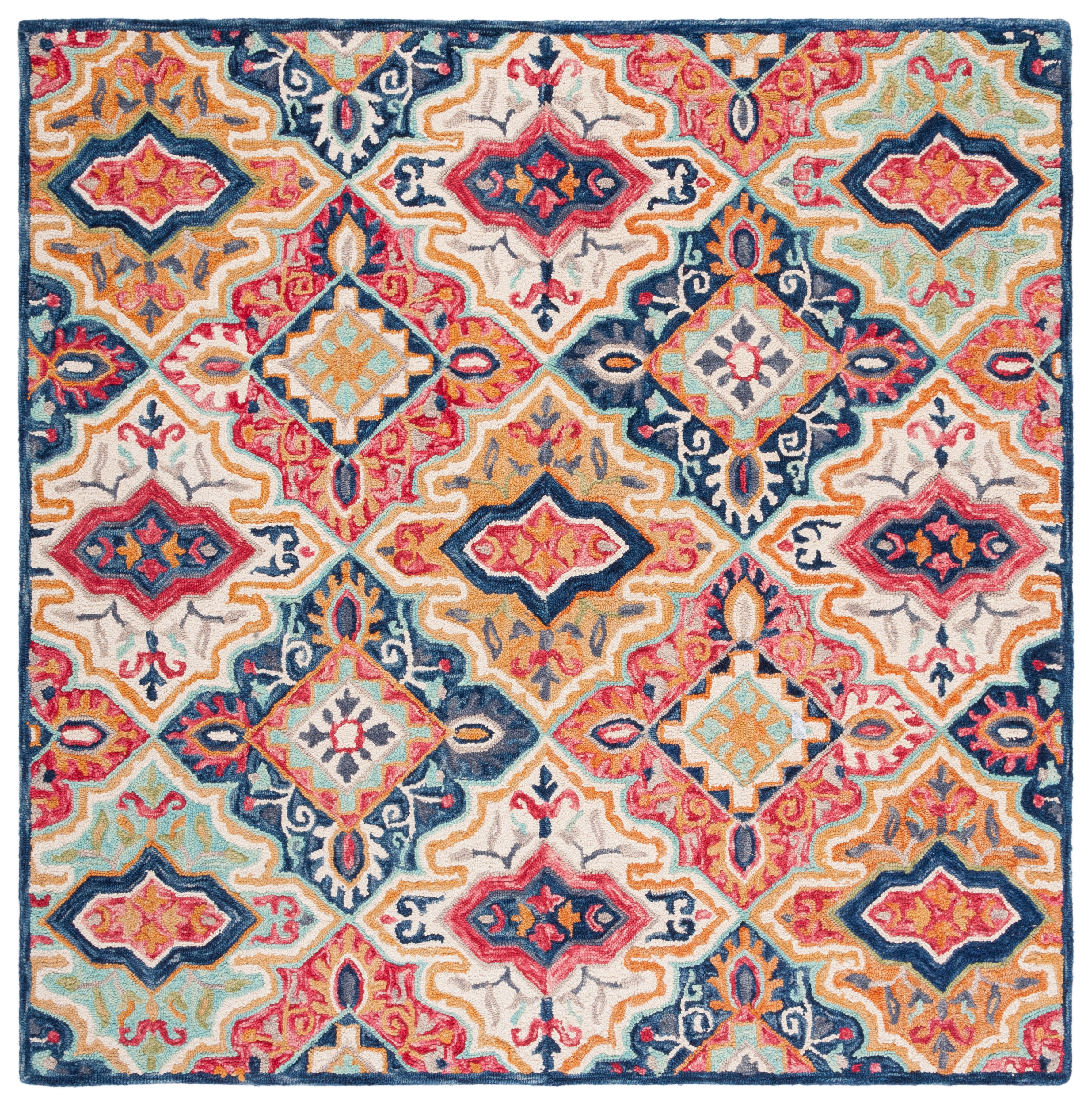 Aspen 7' x 7' Blue and Rust Wool Tufted Square Area Rug