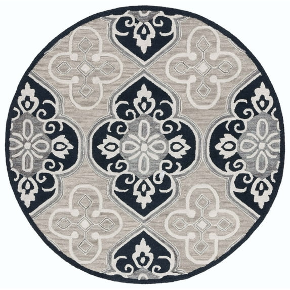 SAFAVIEH Aspen Enric Damask Wool Area Rug, Blue/Ivory, 6' x 6' Round