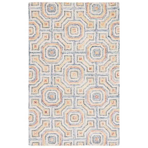 SAFAVIEH Aspen Ermintrude Colorful Geometric Wool Runner Rug, Ivory/Blue, 2'3" x 7'