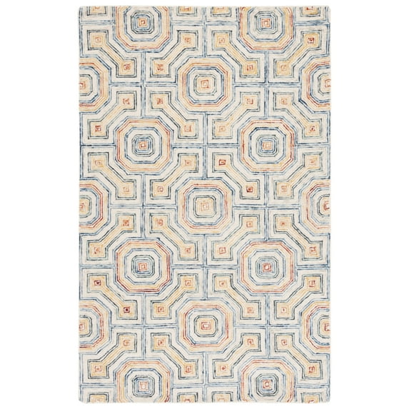 SAFAVIEH Aspen Ermintrude Colorful Geometric Wool Runner Rug, Ivory/Blue, 2'3" x 8'