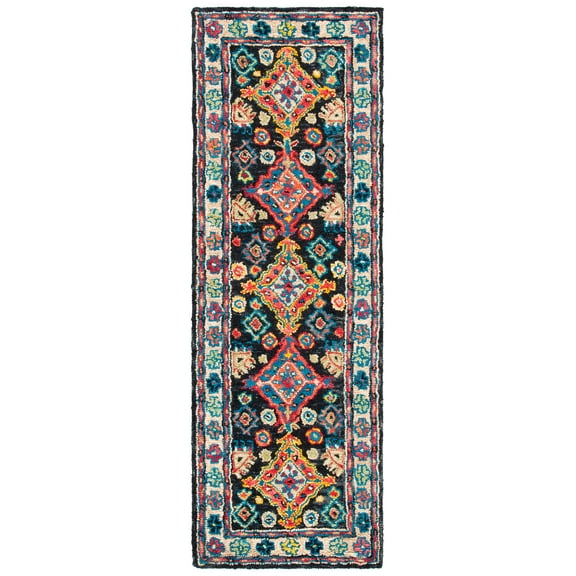 SAFAVIEH Aspen Ermintrude Floral Bordered Wool Area Rug, Charcoal/Blue, 2'3" x 5'