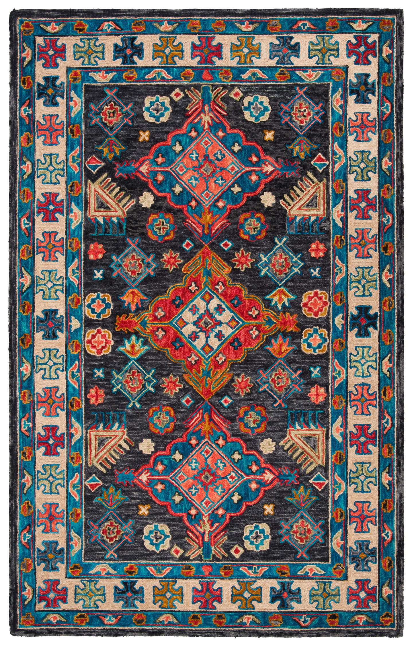 Handmade Tufted Geometric Blue Wool Rectangular Rug - 24" x 4"