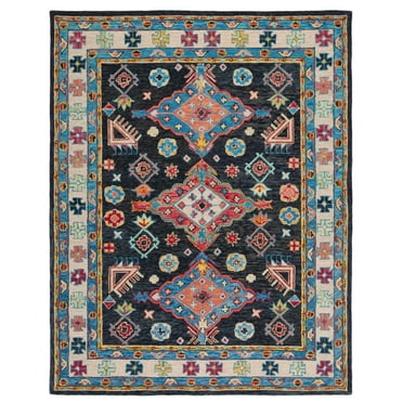SAFAVIEH Aspen Ermintrude Floral Bordered Wool Area Rug, Charcoal/Blue, 3' x 5'