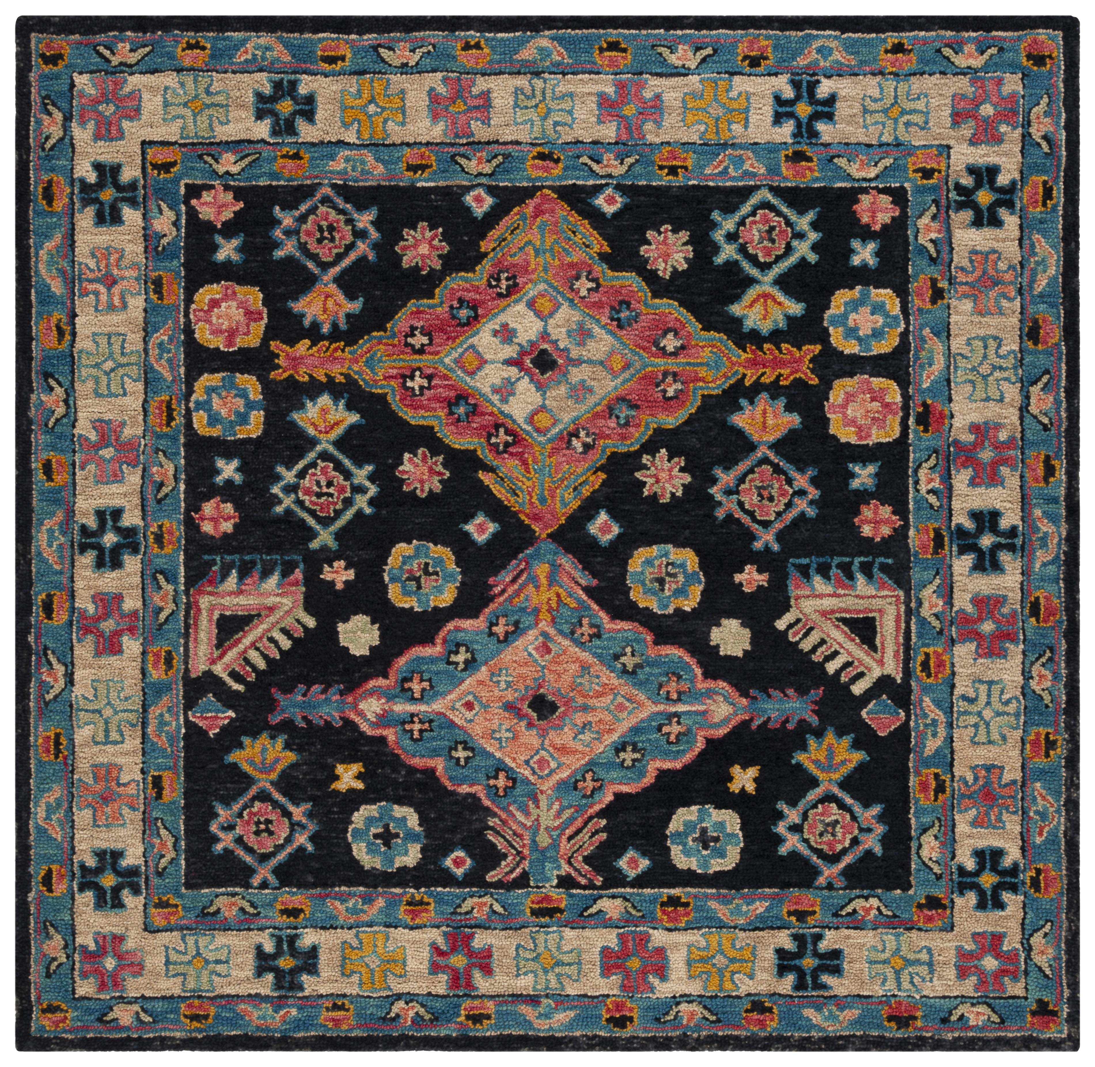 SAFAVIEH Aspen Ermintrude Geometric Wool Area Rug, Charcoal/Blue, 7' x 7' Square