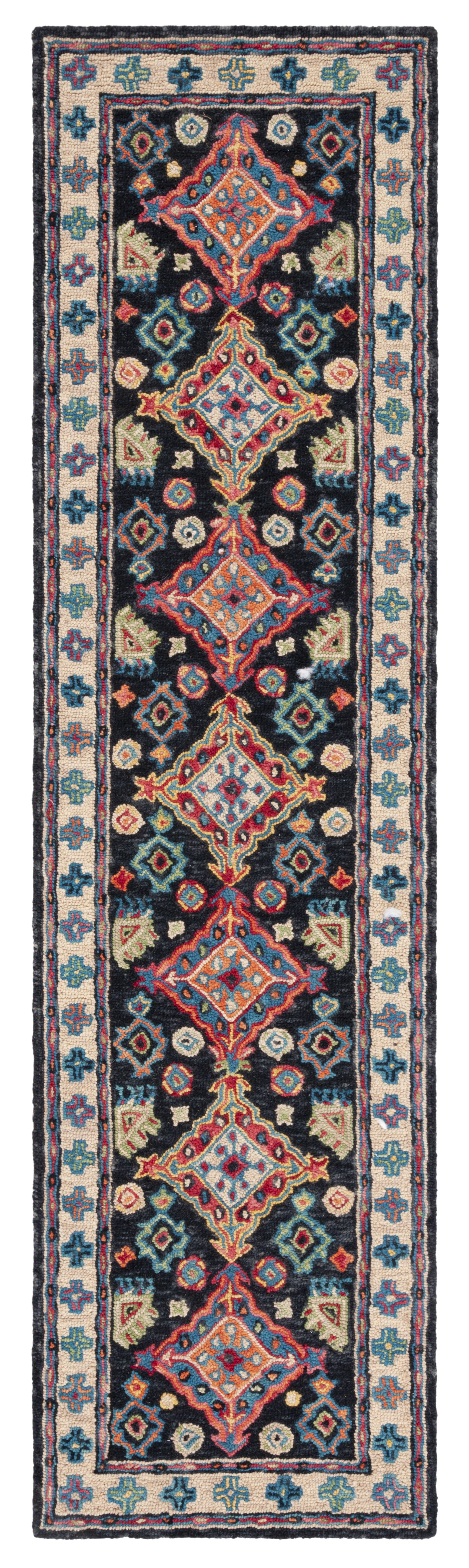 SAFAVIEH Aspen Ermintrude Geometric Wool Runner Rug, Charcoal/Blue, 2'3" x 15'