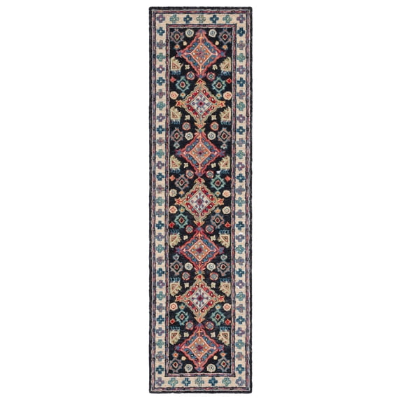 SAFAVIEH Aspen Ermintrude Geometric Wool Runner Rug, Charcoal/Blue, 2'3" x 15'