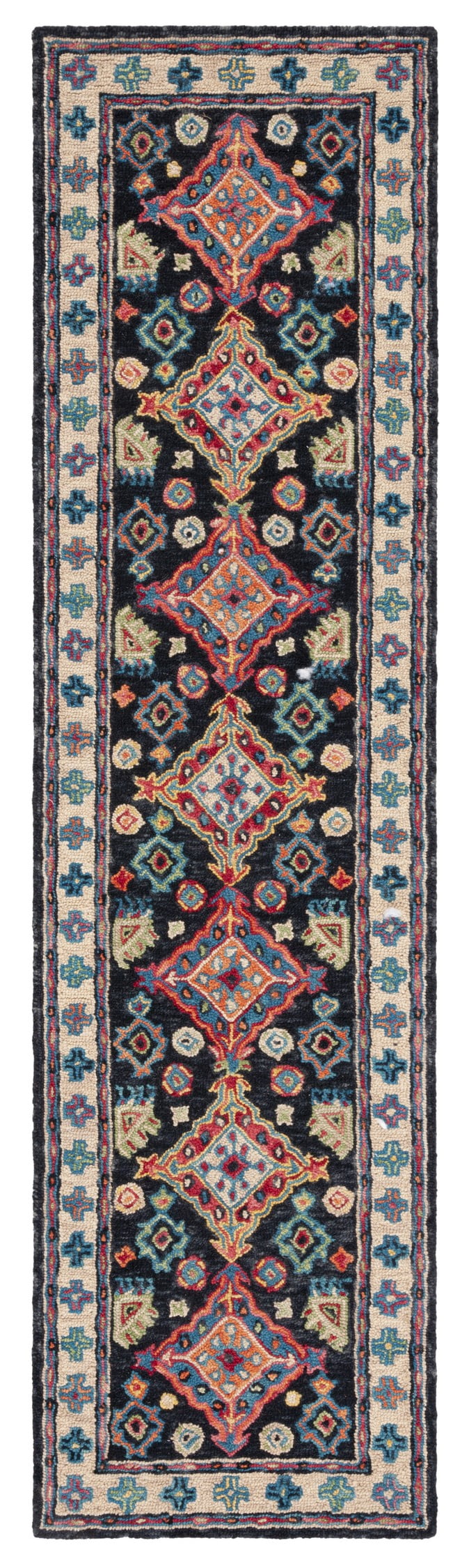 SAFAVIEH Aspen Ermintrude Geometric Wool Runner Rug, Charcoal/Blue, 2'3" x 17'