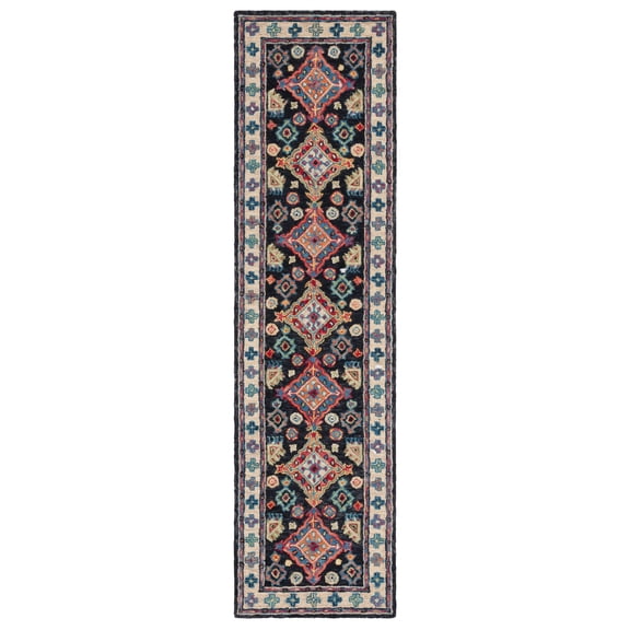 SAFAVIEH Aspen Ermintrude Geometric Wool Runner Rug, Charcoal/Blue, 2'3" x 21'