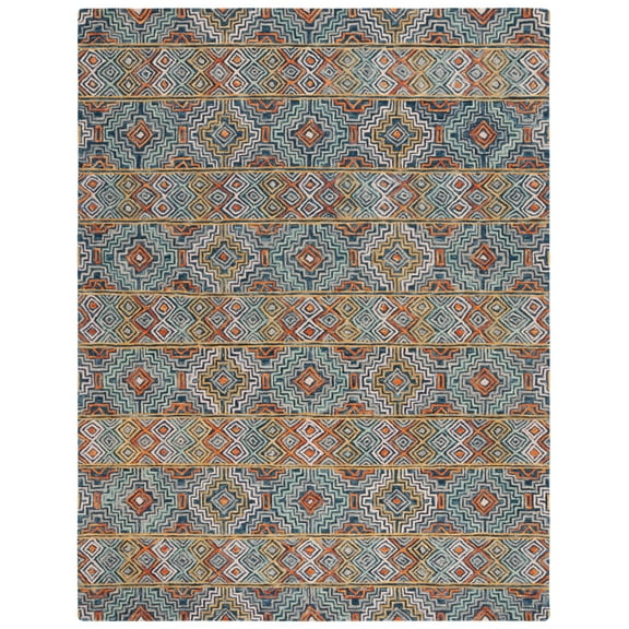 SAFAVIEH Aspen Ethelbert Geometric Striped Wool Area Rug, Blue/Gold, 10' x 14'