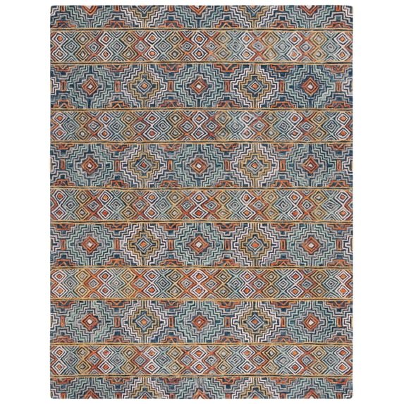 SAFAVIEH Aspen Ethelbert Geometric Striped Wool Area Rug, Blue/Gold, 11' x 15'
