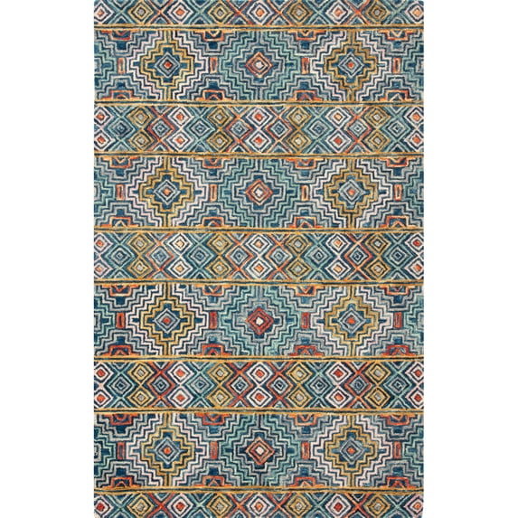SAFAVIEH Aspen Ethelbert Geometric Striped Wool Area Rug, Blue/Gold, 6' x 6' Square