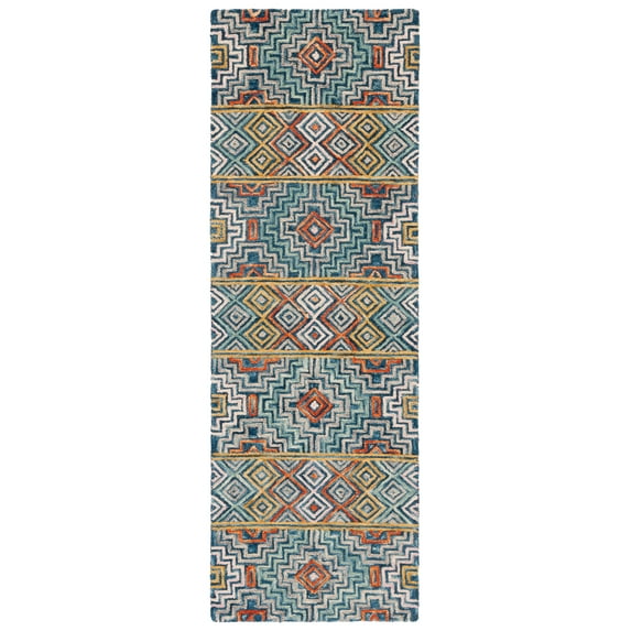 SAFAVIEH Aspen Ethelbert Geometric Striped Wool Runner Rug, Blue/Gold, 2'3" x 15'