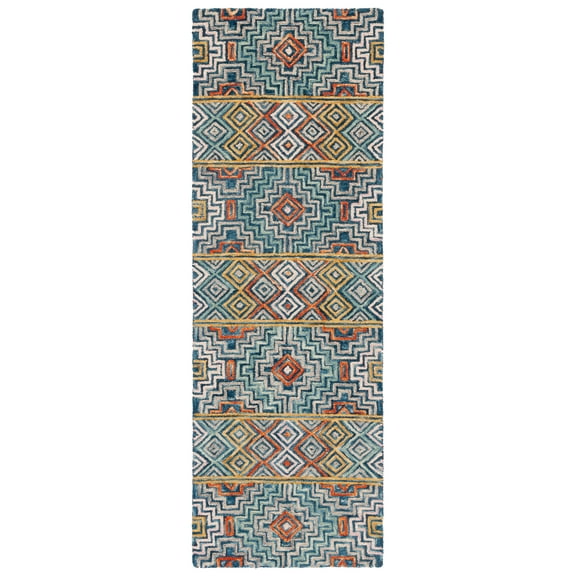 SAFAVIEH Aspen Ethelbert Geometric Wool Runner Rug, Blue/Gold, 2'3" x 17'