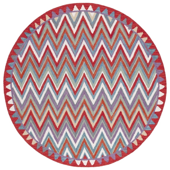 SAFAVIEH Aspen Fleur Zig Zag Area Rug, Red/Ivory, 7' x 7' Round