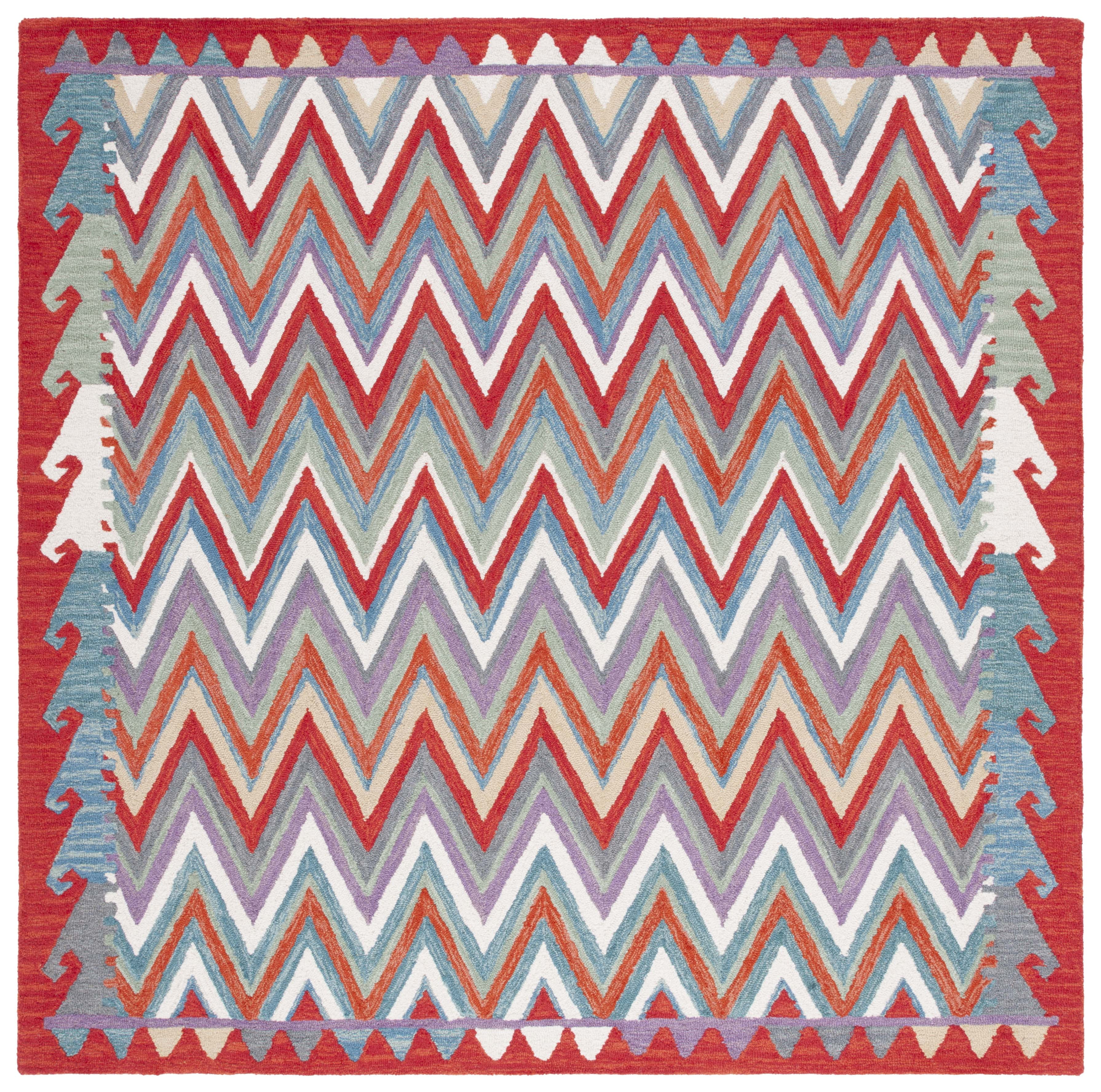 SAFAVIEH Aspen Fleur Zig-Zag Area Rug, Red/Ivory, 7' x 7' Square