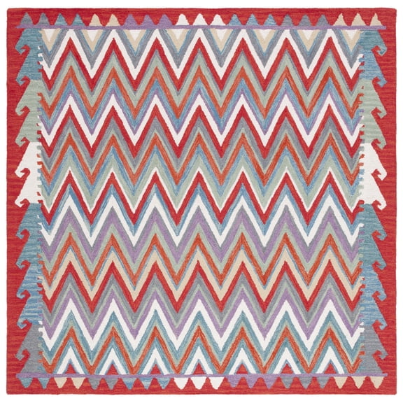 SAFAVIEH Aspen Fleur Zig-Zag Area Rug, Red/Ivory, 7' x 7' Square