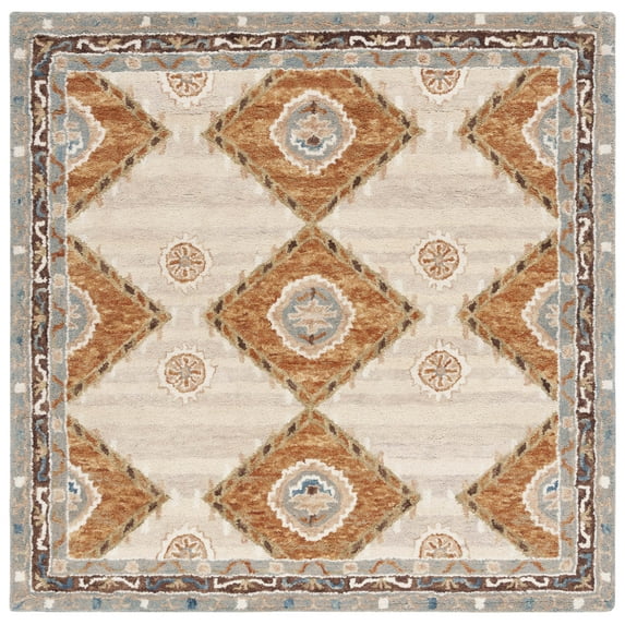 SAFAVIEH Aspen Flor Geometric Area Rug, Brown/Blue, 3' x 3' Square