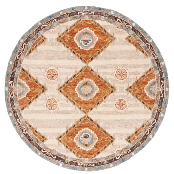 SAFAVIEH Aspen Flor Geometric Area Rug, Brown/Blue, 7' x 7' Round