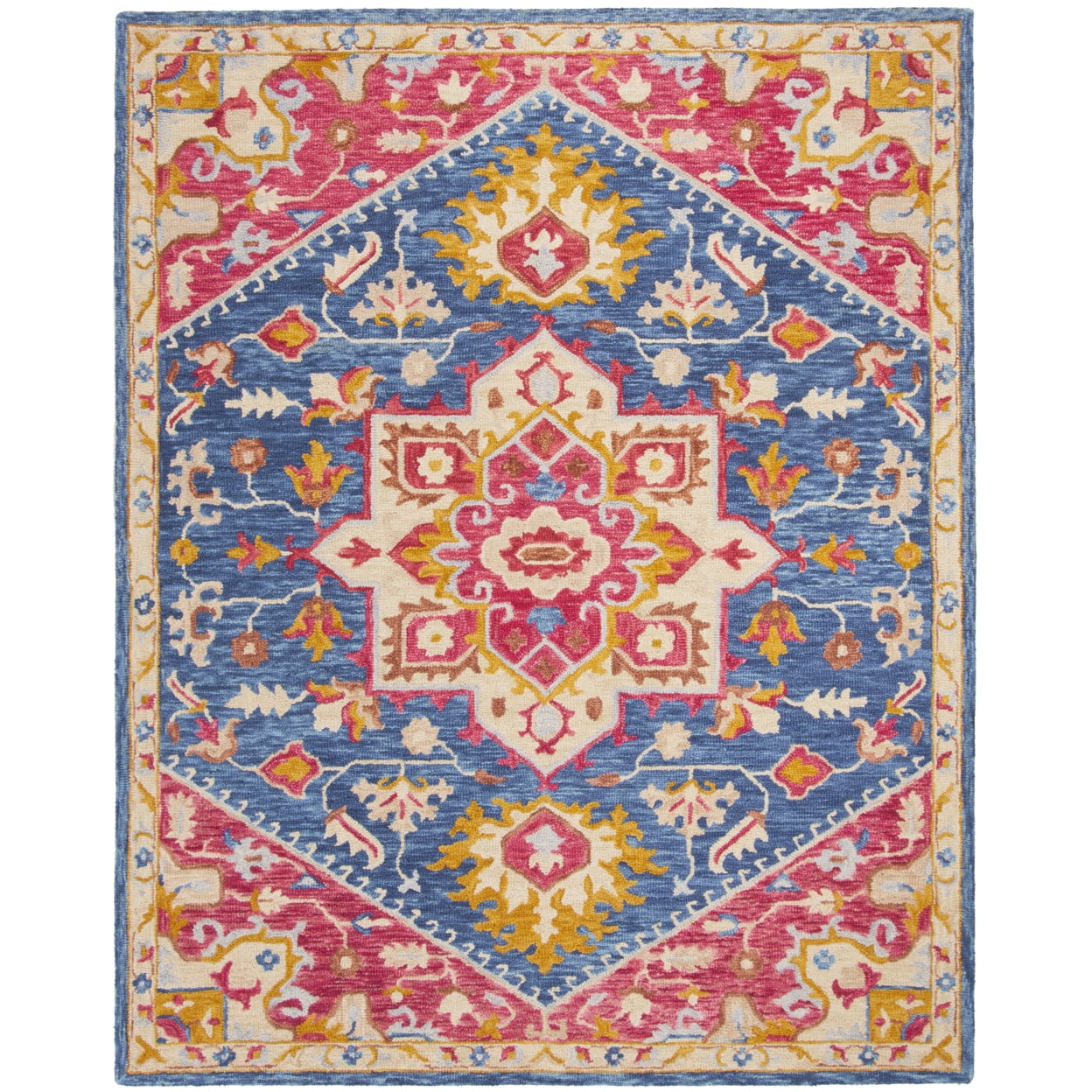 SAFAVIEH Aspen Gamal Floral Bordered Wool Area Rug, Navy/Fuchsia, 2' x 3'