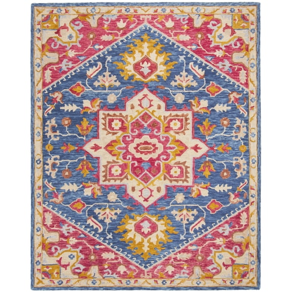 SAFAVIEH Aspen Gamal Floral Bordered Wool Area Rug, Navy/Fuchsia, 2' x 3'