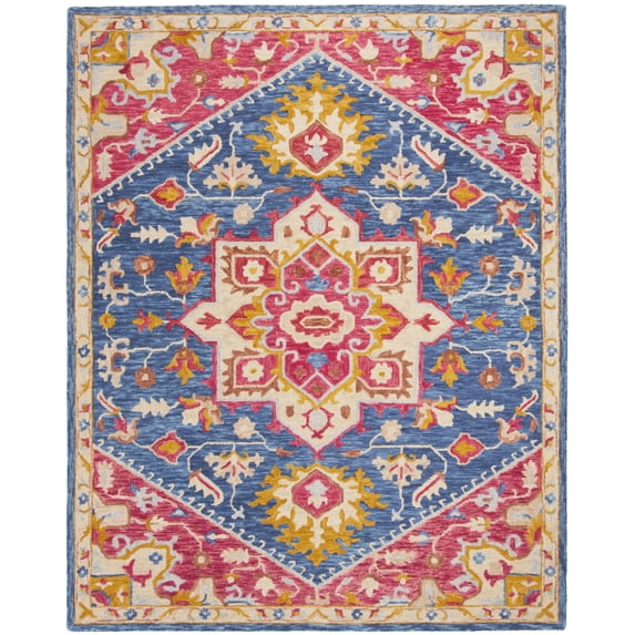 SAFAVIEH Aspen Gamal Floral Bordered Wool Area Rug, Navy/Fuchsia, 8' x 10'
