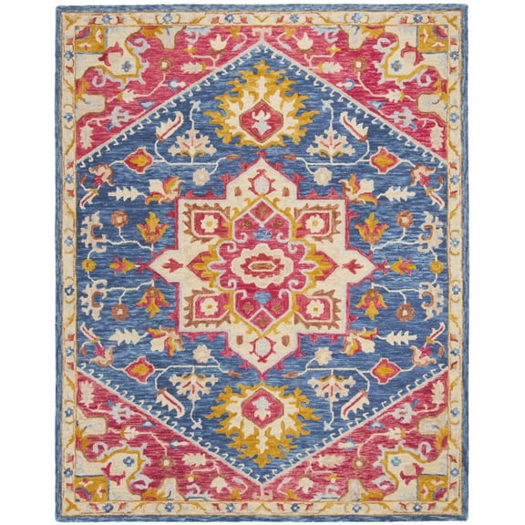 SAFAVIEH Aspen Gamal Oriental Wool Area Rug, Navy/Fuchsia, 4' x 4' Square