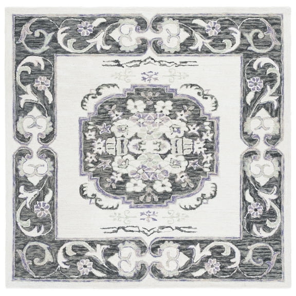 SAFAVIEH Aspen Gaman Medallion Area Rug, Ivory/Black, 6' x 6' Square